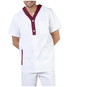 Tunique medicale dentiste | tunique médicale couleur dentiste COL_011692 Blanc parement bordeaux (W0380) Taille Homme 7 (64/66)