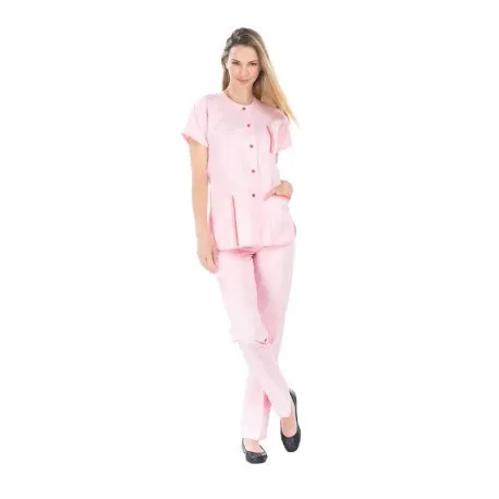 Tunique médicale femme rose claire, liseré rose foncé - Rémi Confection