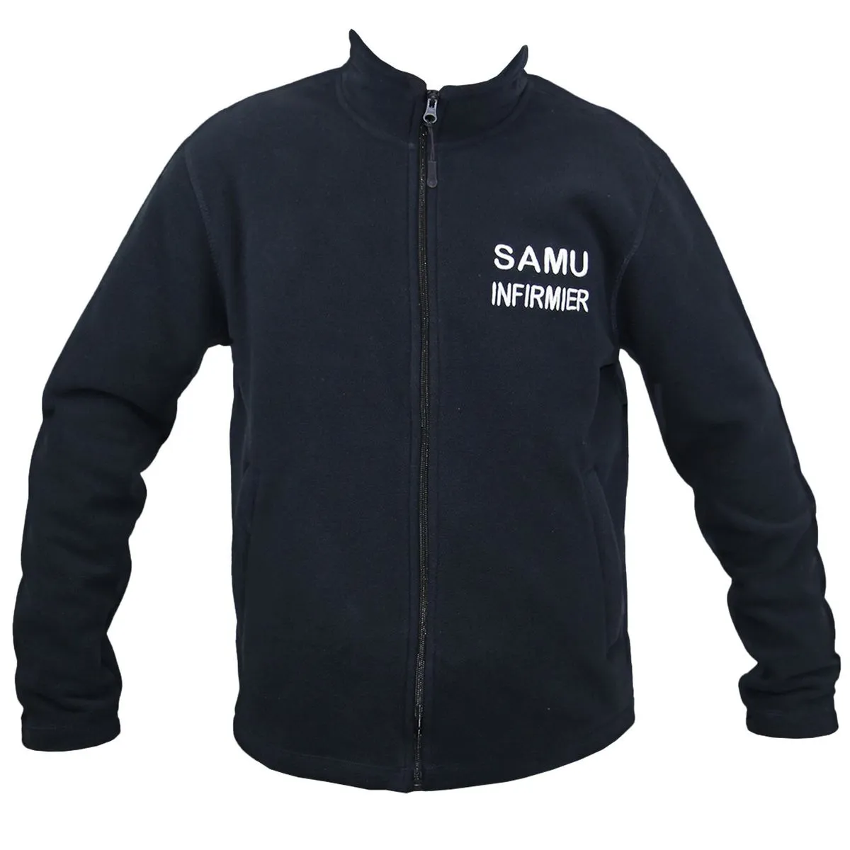 Veste micropolaire zippée homme - brodée SAMU INFIRMIER recto verso - bleu marine 
