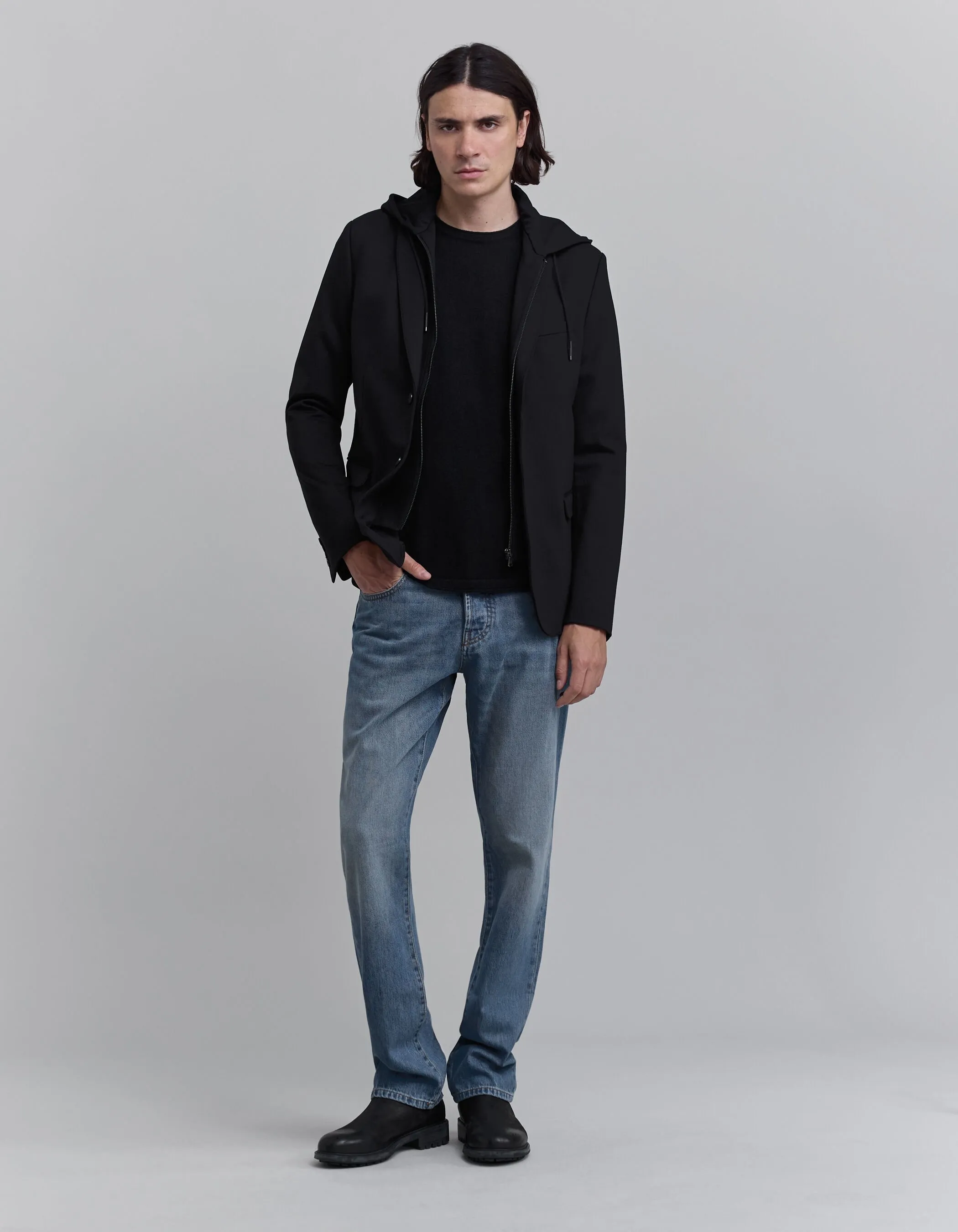 Veste noire Interlock à parementure amovible Homme