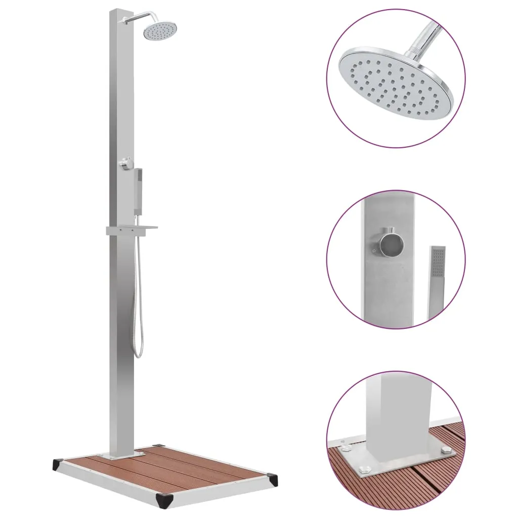 vidaXL Douche d'extérieur avec receveur de douche WPC Acier inoxydable | vidaxl-fr