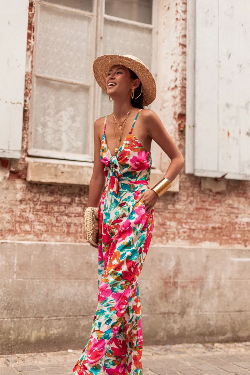 ÉLINA Multicolore  - Combinaison Pantalon fluide à bretelles femme