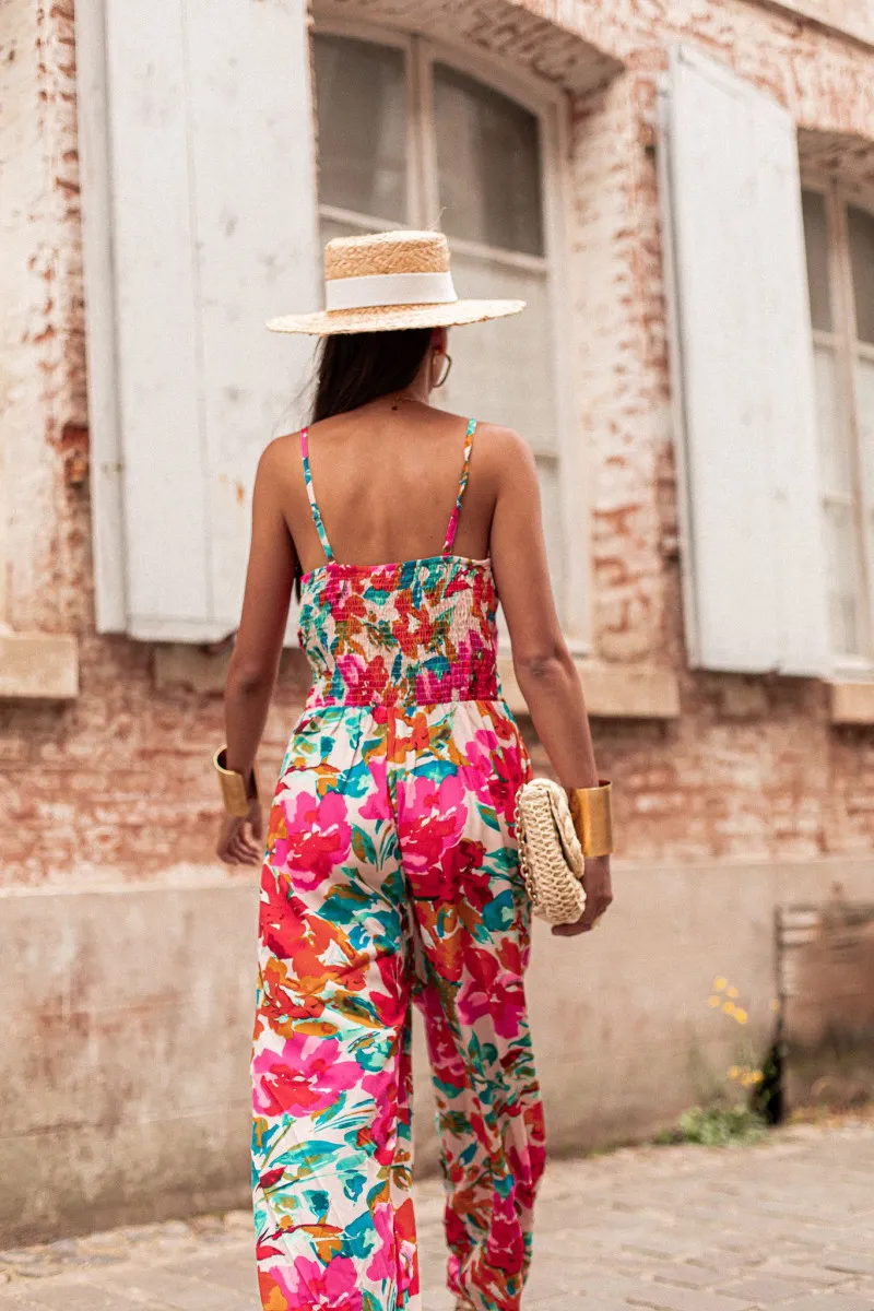 ÉLINA Multicolore  - Combinaison Pantalon fluide à bretelles femme